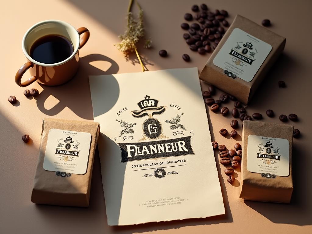Logo et packaging du Café Le Flâneur.